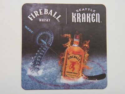 Bier Sammlerstück Spirituosen Untersetzer~Fireball Whisky~Seattle Kraken