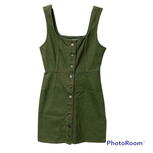 Green Denim Button Down Tank Top Dress 