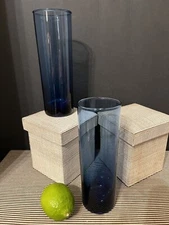 Vintage Tall Cobalt Blue Tom Collins Glass Tumbler Pair Barware