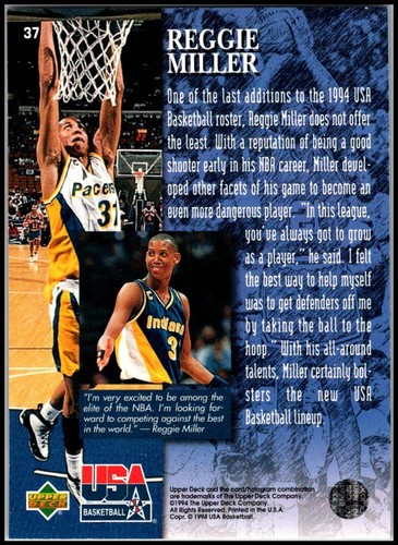1994 UD Upper Deck USA #37 Reggie Miller - HOF FREE SHIPPING! - Picture 2 of 2