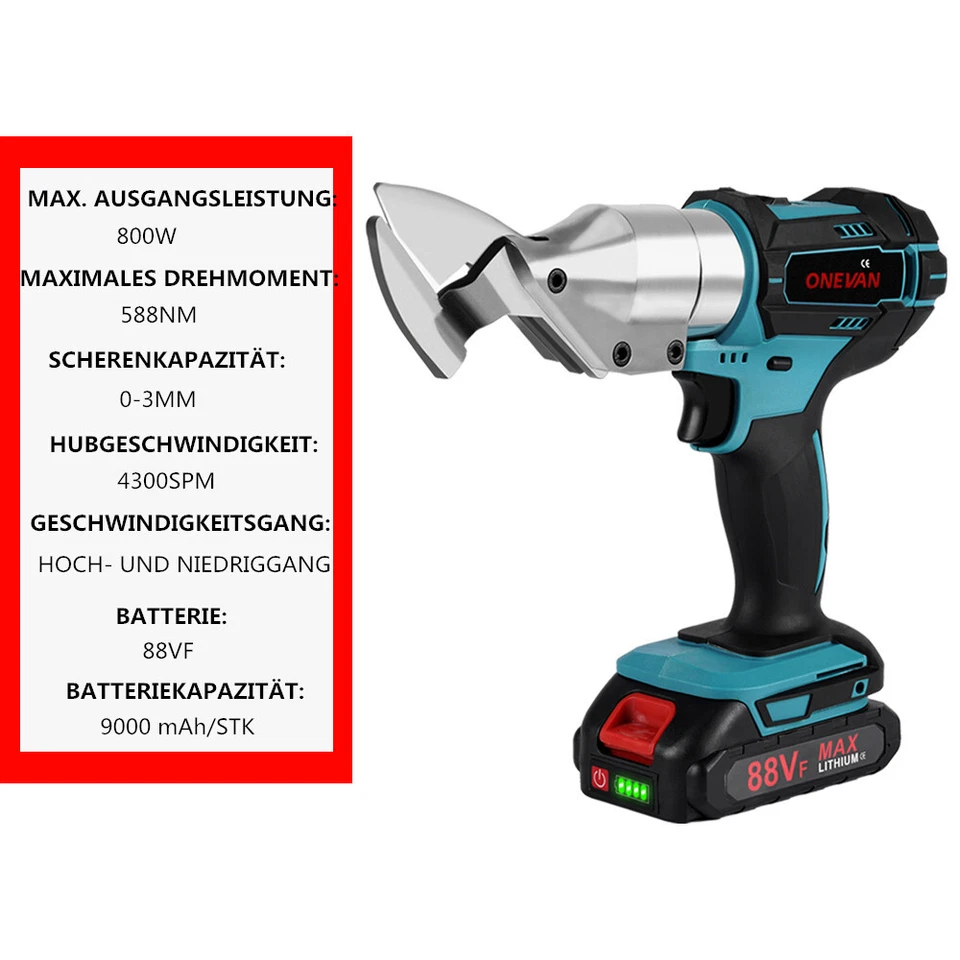 800W 18V Akku Blechschere Elektrisch Schere Akkuschere Metall-Schere Für Makita - Bild 2 von 4