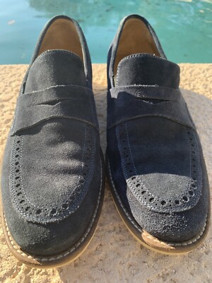 Johnston & Murphy J&M Navy Blue Suede Brogue Slip On Loafers  display picture 2