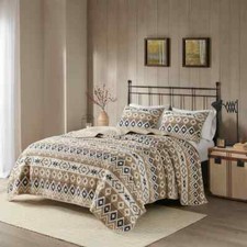 NEW COZY SOUTHWEST BROWN TAN BEIGE GREY MODERN LOG CABIN LODGE QUILT SET