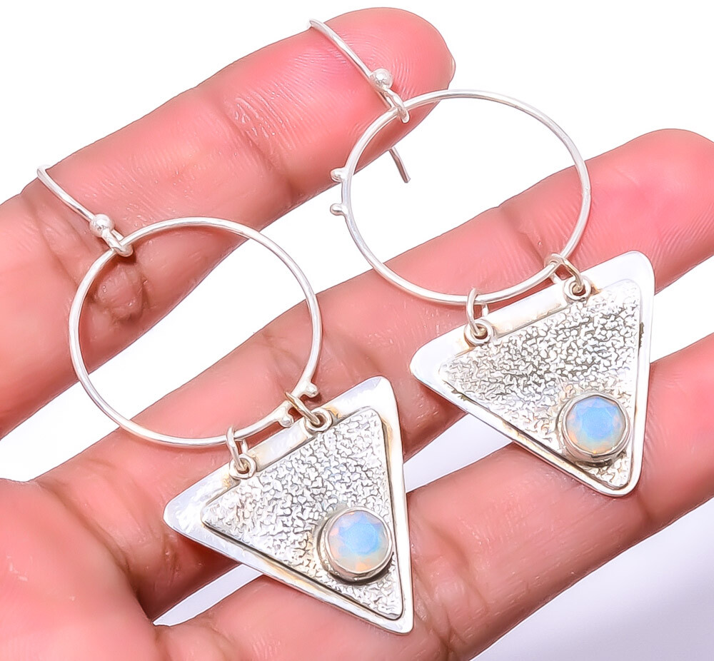 Milky Opal Sand Textured Sterling Silver Earrings 2.42 Inches T93