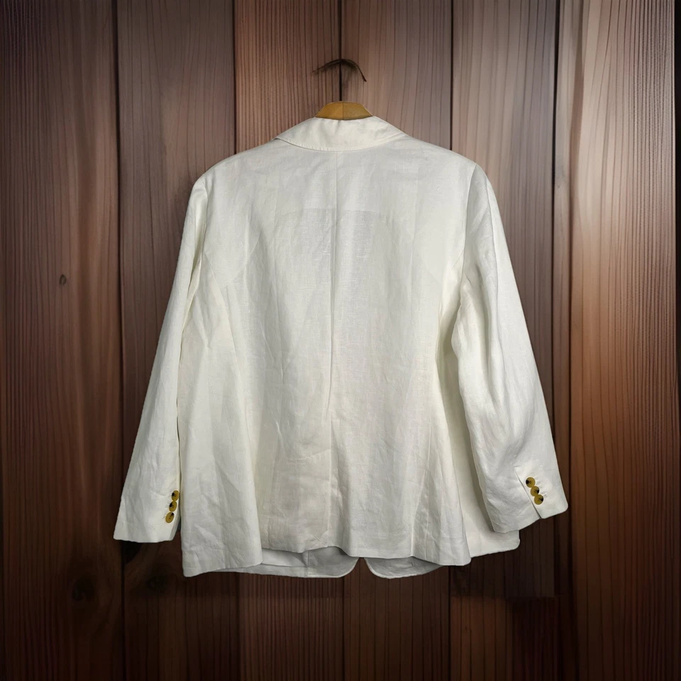 Talbots White Classic Linen Blazer Lined One Button Woman’s Plus Size 22W Career - Image 3 of 4