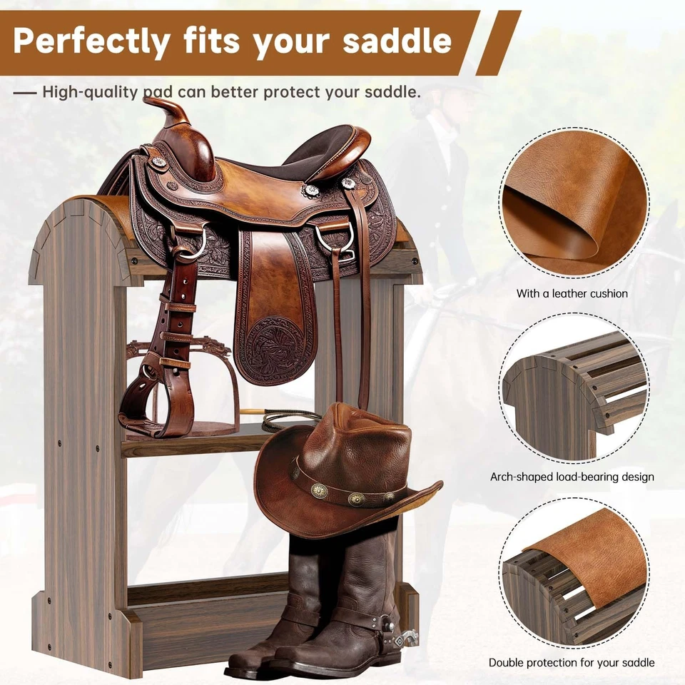 Estante de sillín de madera extra grande, soporte de sillín ideal para organizadores de tachuelas de caballos y... Foto 3 de 4