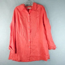 Valerie Separates Linen Shirt Womens Extra Large Coral Coastal Chic Embroidered