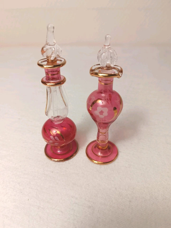 Orientalische Parfum Flakons Rosa Rot Gold | 2er Set | Handgeblasen Ägypten - Bild 1 von 3