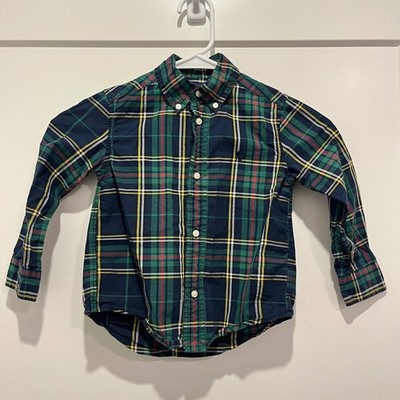 Ralph Lauren Boys Green Navy Plaid Button Down Shirt Size 3/3T Long Sleeve
