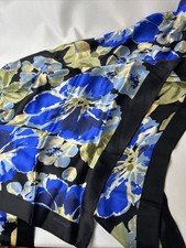 Vintage Echo Silk Scarf Large 34x34 Square Blues-black Trim Floral