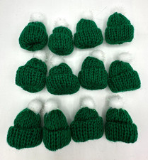 Set of 12 Mini Doll Hats - Green with White Pom Pom - Arts Crafts - Winter