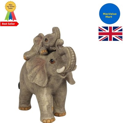 Entzückendes graues Harz Elefant Ornament - handgefertigtes rustikales Mutter & Baby Duo