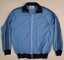 Vintage 80s USA Made Wilsons Blue Striped Track Gym Warmup Jacket Men's XL
