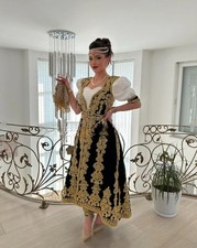 Women's Short Sleeve Prom Dresses Gold Lace Applique Evening Gowns Traditional