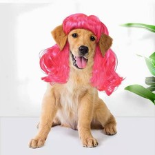 Funny Dog Cat Cosplay Wig, Pet Large, Medium, Small, Rose red Long Curly Hair