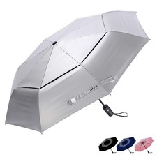 G4Free UPF 50 UV Protection Travel Umbrella 42/46 Inch 42 inch, Silver/Pink