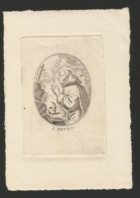 FROMMES BILD GRAVUR HEILIGER BRUNO DER KARTREUZ CORNELIUS GALLE 17. Jh.