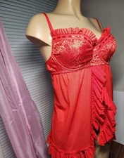 Dreamgirl Red Floral Satin & Chiffon Ruffled  Babydoll Neglige XL