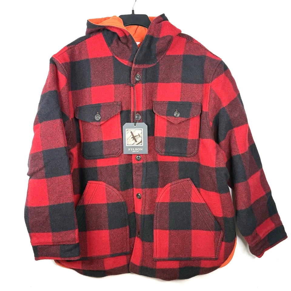 Filson Men's Snohomish Reversible Virgin Wool Jacket Coat Hooded Buffalo Plaid - Image 3 of 4