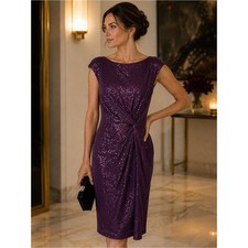 LAUREN RALPH LAUREN Mesh Purple Sequin Knot Front Sheath Dress Size 6