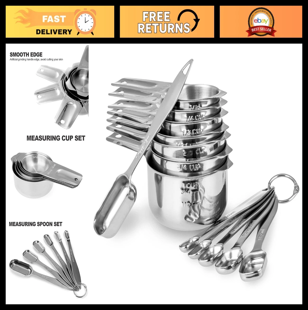 13-Piece Stainless Steel Measuring Cups & Spoons Set, Heavy Duty, Ergonomic Hand
Opens in a new wind