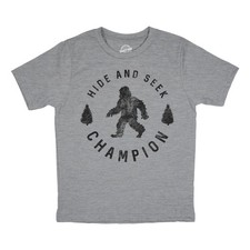 Youth Hide and Seek Chamption T Shirt Funny Hidding Bigfoot Sasquatch Joke Tee