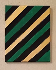 Abstract Art On Stretched Canvas Green And Gold Stripes Acrylic Painting 8x10"