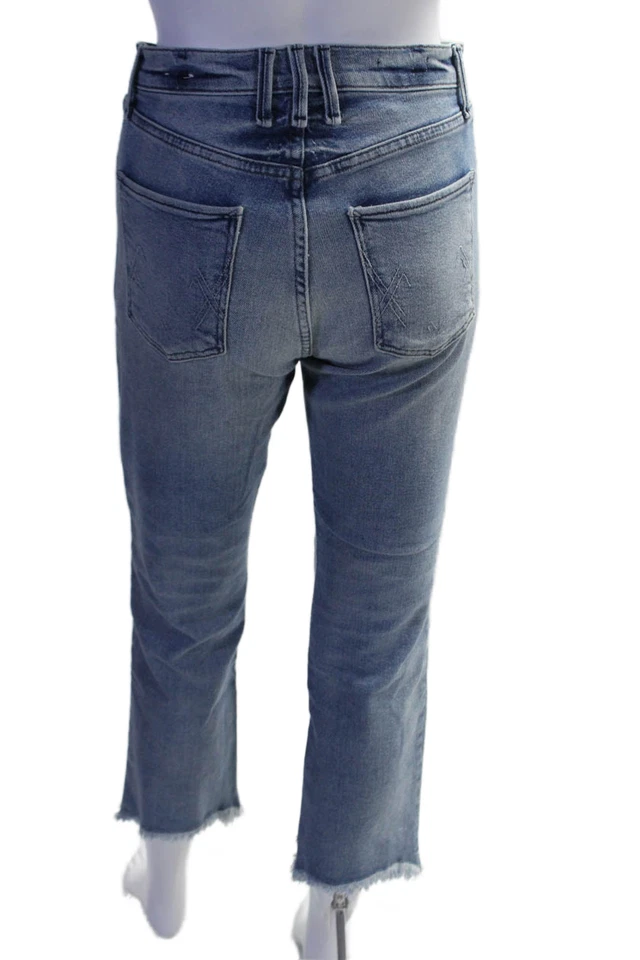 Pantalones de mezclilla McGuire para mujer de algodón con botones y cremallera pierna recta deshilachada azul talla 26 EUR Foto 3 de 4