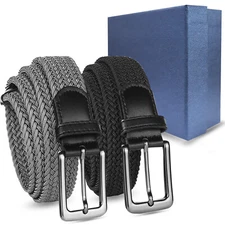2X Elastic Fabric Braided Belt,Enduring Stretch Woven Belt for Unisex Men/Women
