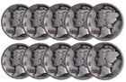 (10 Pc. Lot) 1916 Mercury Silver Dimes Good/Vg (Wholesale Lot!)