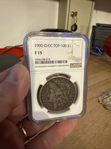 Morgan Silver Dollar NGC F15 Overmint O/CC Mark Coin 1900 Carson City Collector