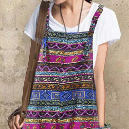 Damen Print Jumpsuit Weite Bein Latzhose Trägerhose Lose Freizeit Sommer*Overall - Bild 10 von 34