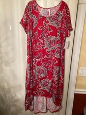 NY COLLECTION-Cold Shoulder Short Sleeve Paisley HI-LO Dress, Plus-Size: 1X, Red