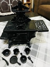 Vintage Miniature Black Cast Iron Stove Toy Salesman Sample - EXCELLENT