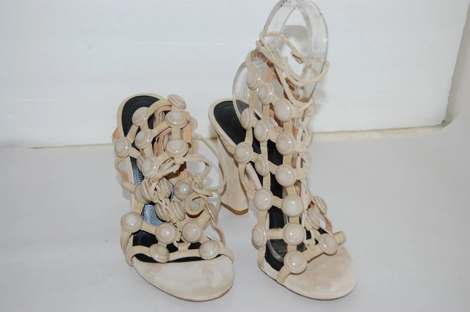 36.5/6.5❤️ Alexander Wang NUDE Suede Leather Gladiator High Heels Sandals ITALY - Image 2 of 4