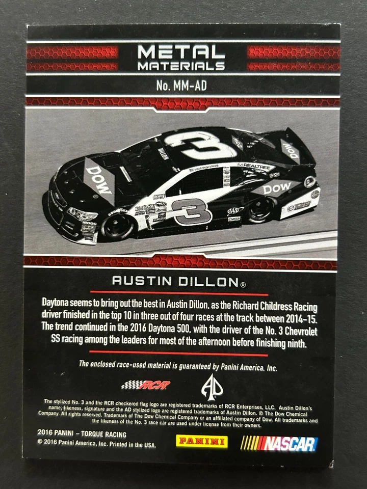 2016 Panini Torque Austin Dillon Metal Materials MM-AD 175/249 - Image 2 of 2