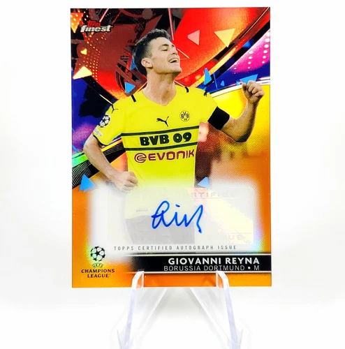 Gio Reyna Auto /25 2021-22 Topps Finest UEFA Soccer Orange Refractor Dortmund