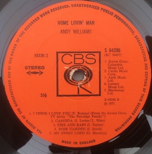 Andy Williams "Home Lovin' Man" 1971 CBS UK 33RPM Stereo Vinyl LP 64286 VG+/EX - Bild 8 von 8