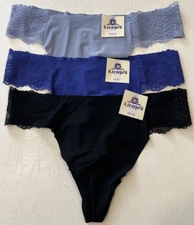 b.tempt'd B.bare 3 Thong Panties Blue Black Light Blue Lace Detail Size Small