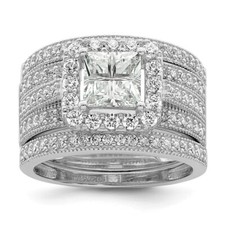 Sterling Silver Rhodium plated Cubic Zirconia 3 piece Bridal Ring Set Size 7