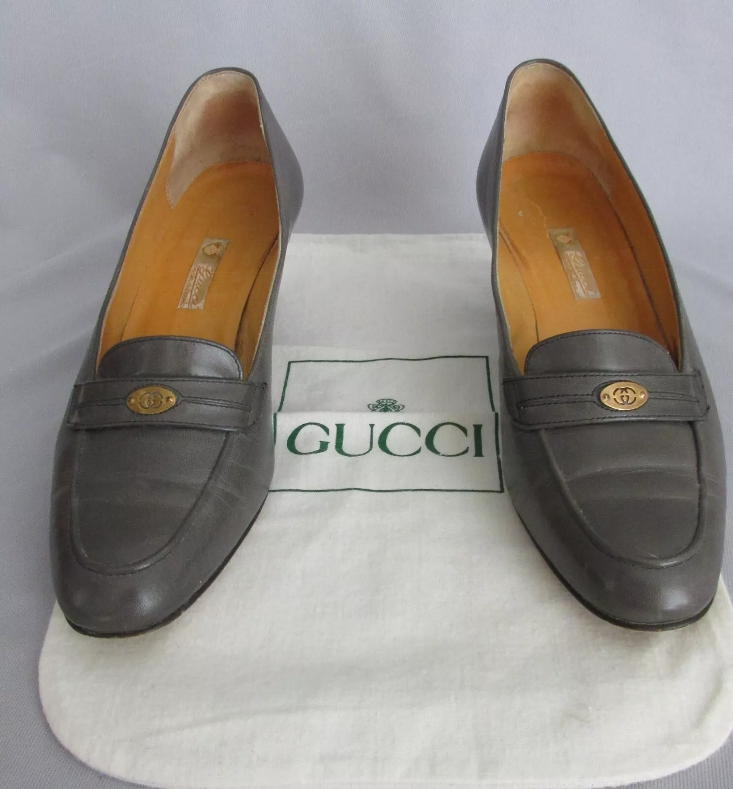 CHAUSSURES GUCCI FEMME, CUIR GRIS, LOGO, VINTAGE TAILLE 36 1/2 B