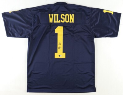 Maillot Football Universitaire Signé Roman Wilson (Michigan) – Bleu Marine, Avec COA Générique