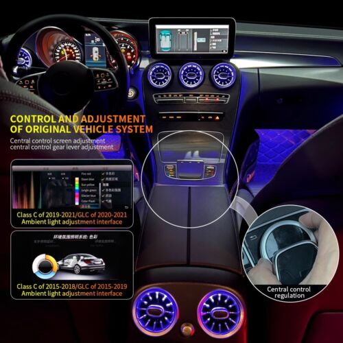 For Mercedes-Benz C-Class W205 2019-2021 Air Vent LED Ambient Light 64 Color Set - Foto 10 di 13