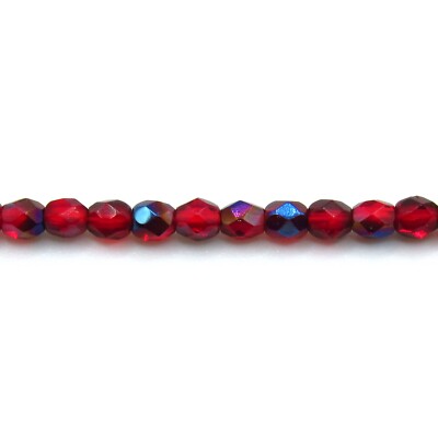 Ruby Red Azuro - 50 3mm Round Faceted Czech Glass Fire Polish Beads