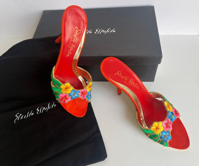 Ernesto Esposito Women's Heels - Agata, Rosso with Floral Accents, Size 36 1/2