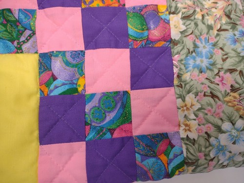 Vintage Easter Hand Made Quilt Wall Hanging Signed basket chick rabbit 30" x 24" - Picture 9 of 12