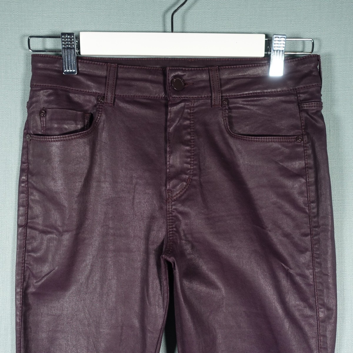 Massimo Dutti Jeans Womens 36 Purple Coated Wet Leather Look Biker