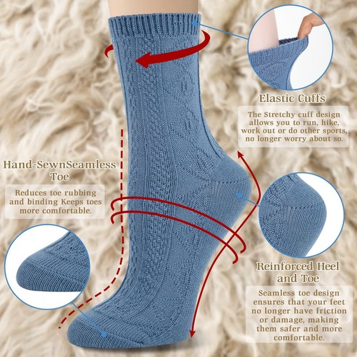 6 Pairs Womens Crew Socks Soft Knit Boot Calf Socks Comfortable Cotton Socks ... - Picture 2 of 6