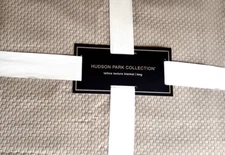 Hudson Park Collection Lattice Texture Blanket Pewter Grey King 100% Cottom $350