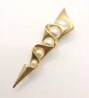 Vintage Signed LR Costume Jewelry Pearl and Gold Tone Brooch Pin Fancy